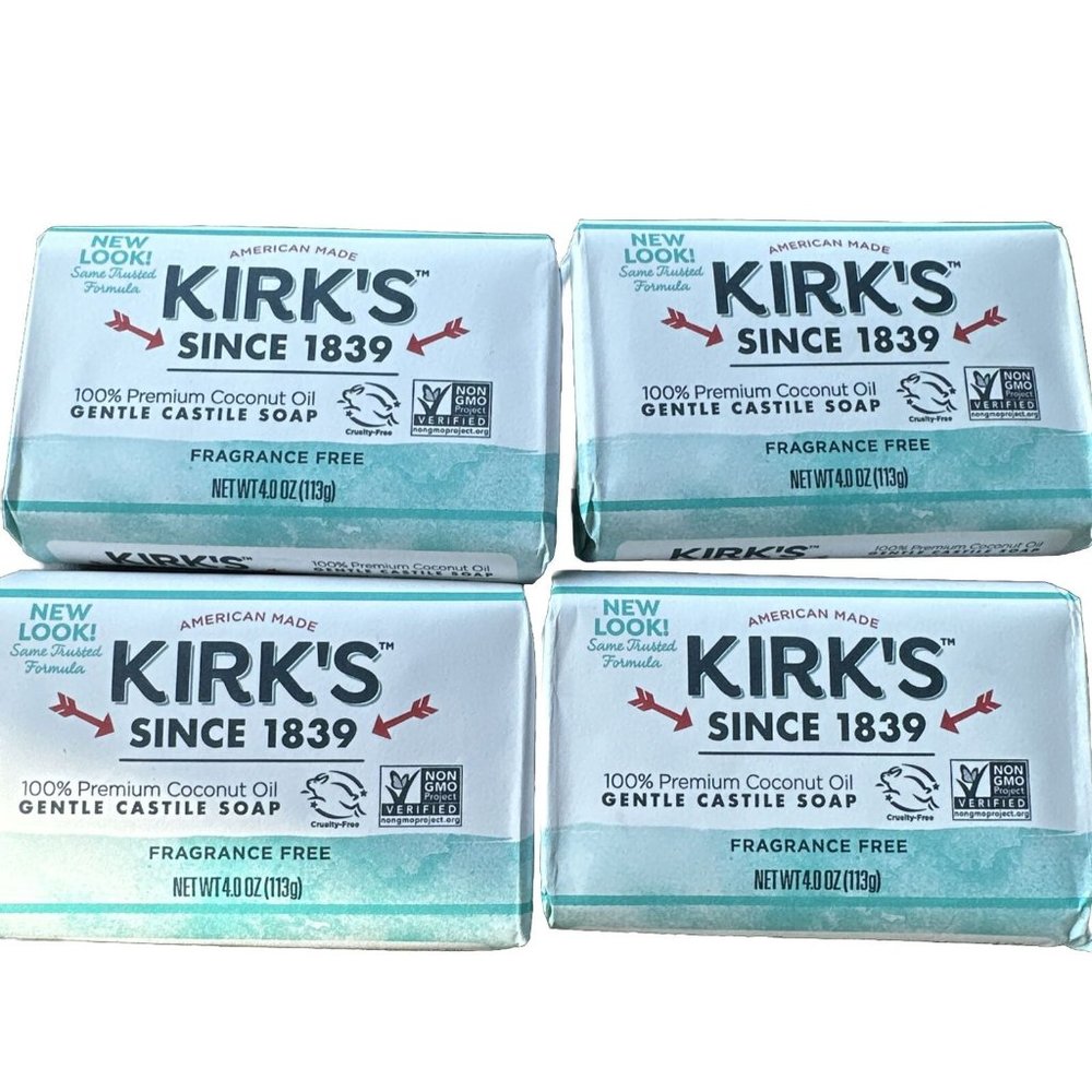 Fragrance Free Gentle Castile Bar Soap‎ by Kirk's Natural 4 oz bar 4 Bars Total